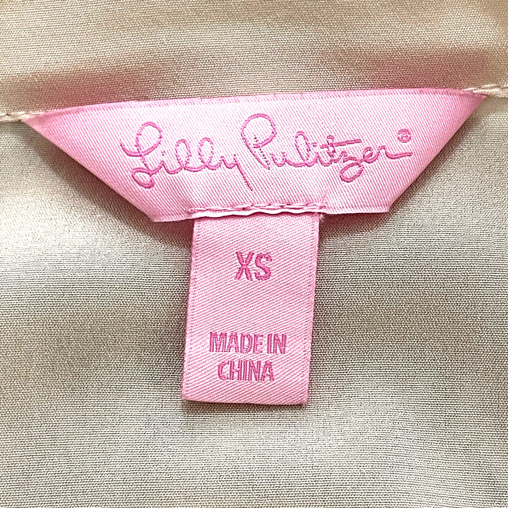 LILLY PULITZER Adira Women's Size XS Oyster Shell Pink Off-The-Shoulder Silk Top - Picture 3 of 8